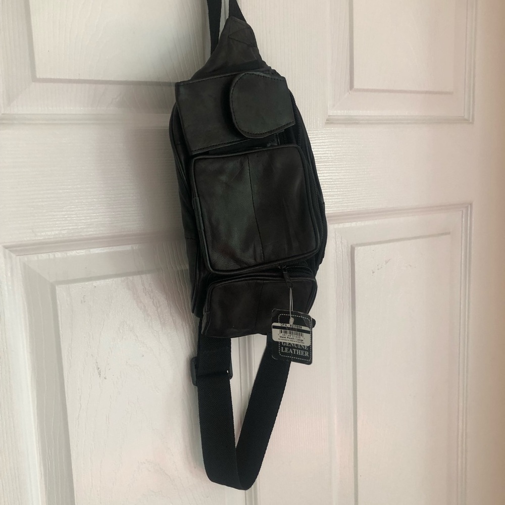 Genuine leather Black Leather Cross body waist Belt Large